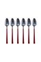 Shiny Silver Red Dessert Spoon Set, Breakfast Spoon Set Boxed, Stainless Steel, 6 Pieces Silver