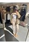 Women's Beige High Waist Front Pintuck Ankle Length Carrot Cut Slim Fit Fabric Trousers - 2