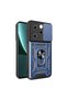 Infinix Hot 40 Compatible Tank Case with Ring Stand Extra Protection Armored Outdoor Cover - Navy Blue