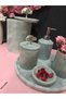 Gray Marble Bathroom Set with Leaf Accessory Detail - 2