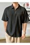 Men's Oversize Zip-Up Polo Neck Waffle T-Shirt Polo Neck Tee Shirt
