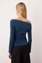 Petrol Büzgü/Drape Detaylı Fitted/Vücuda Oturan Uzun Kollu Esnek Örme Bluz TWOAW25BZ00248 - 4