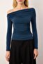 Petrol Büzgü/Drape Detaylı Fitted/Vücuda Oturan Uzun Kollu Esnek Örme Bluz TWOAW25BZ00248 - 3