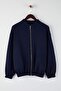 Lacivert Fermuarlı Oversize/Geniş Kalıp Kalın İçi Polarlı Örme Hırka/Sweatshirt TWOAW25SW00122 - 5