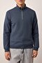 Indigo Regular/Normal Cut Stand Collar Thick Fleece Inside Sweatshirt Tmnaw26Sw00021 - 8