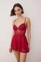 Bordo Tül Şeritli Dantel Detaylı Kaplı Külotlu Babydoll/Fantezi Gecelik THMAW26CY00002 - 2