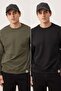 Siyah-Haki 2'li Paket Oversize/Geniş Kesim İçi Polar/Sıcak Tutan Etiketli Sweatshirt TMNAW24SW00001