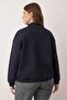 Lacivert Yakası Fermuarlı Regular Büyük Beden Sweatshirt TBBAW26AO00019 - 4