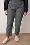 Koyu Mavi Yüksek Bel Çizgili Mom Fit Denim Büyük Beden Jeans TBBAW26CJ00027 - 3