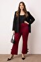 Bordo Paçası Fiyonk Detaylı Flare Fit Örme Büyük Beden Pantolon TBBAW26AR00003