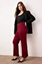 Bordo Paçası Fiyonk Detaylı Flare Fit Örme Büyük Beden Pantolon TBBAW26AR00003 - 2