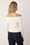 Ekru Aksesuar Detaylı Carmen Yaka Fitted/Vücuda Oturan Örme Bluz TWOAW26BZ00285 - 4