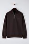 Koyu Kahverengi Yeni Oversize/Geniş Kesim Nakışlı Dik Yaka İçi Polar Sweatshirt TMNAW26SW00008 - 5