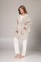 Women's Beige Jacquard Shawl Collar Lace Winter Special Design Maternity and Postpartum Robe Pajama Set