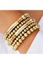 Gold Colour Beaded Stretch Bracelet Set 5-Piece Stackable Design - 2