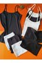 Cotton Ribbed Black and White Women's Rope Strap 4-Piece Tank Top and Panty-Shorts Set - 5