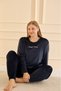 Women's Plus Size Curve French Velvet Round Neck Long Sleeve Pajamas Set - 6