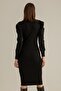 Flexible Knitwear Fabric Drop-Down, Shoulder Detailed Long Sleeve Black Dress 015 - 8