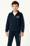 Boy's “Your Hustle” Embroidered Tracksuit Set - Navy Blue 3 Yarn Shardedon - 3