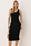 Women's Black Strap Bodycon Lycra Midi Dress Arm-25Y001094 - 2