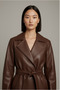 Women's Belted Lined Pocketed Long Leather Trench Coat - 6