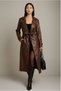 Women's Belted Lined Pocketed Long Leather Trench Coat