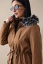 Zipper Detail Furry Coat - Brown - 2