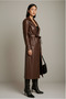 Women's Belted Lined Pocketed Long Leather Trench Coat - 5