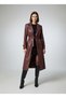 Women's Belted Lined Pocketed Long Leather Trench Coat