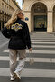 Women's Back Jewelled Tasseled Black Jean Jacket STP