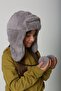 Gray Plush Fur Girl's Beanie Hat with Earmuffs and Pompom - 6