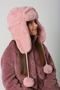 Pink Plush Fur Girl's Beret Hat with Earmuffs and Pompom - 2