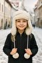 Beige Plush Fur Girl's Beret Hat with Earmuffs and Pompom
