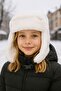 Ecru Plush Fur Girl's Beret Hat with Earflaps and Snap Fasteners
