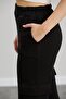 Women's High Waist Ankle Length Three Thread Ribbed Cargo Pocket Black Sweatpants with Elastic Waist and Cuffs - 4