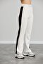 Women's Elastic Waist High Waist Three Thread Ribbed White Sweatpants with Side Panels - 7