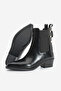 Women's Pointed Toe Elastic Cowboy Back Zipper Heeled Western Boots Esoma Black - 7