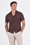 Men's Dark Brown Italian Button-Down Collar Short Sleeve Slim Fit Shirt 1004250255