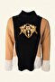 3-Color Knitwear Sweater with Orange Embroidery on Leather - 2