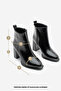 Women's Stitching Detailed Thick Heeled Boots Kanis Black Patent Leather - 8