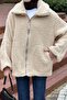 Tedy Plush Coat with Piping Detail Milk Coffee - 3