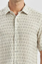 Men's Dark Navy Blue Short Sleeve Printed Buttoned Collar Linen Slim Fit Slim Fit Shirt 1004240241 - 6