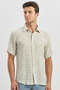 Men's Dark Navy Blue Short Sleeve Printed Buttoned Collar Linen Slim Fit Slim Fit Shirt 1004240241 - 4