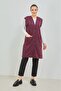 Women's Plum Long Pocketed Buttoned Combed Cotton Mother Large Size Tunic Vest - 3