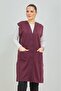 Women's Plum Long Pocketed Buttoned Combed Cotton Mother Large Size Tunic Vest