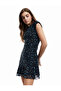 Sleeveless Crew Neck Draped Lined Floral Tulle Mini Dress - 2