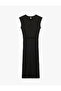 Crew Neck Tie Detail Sleeveless Midi Length Pleated Pencil Dress - 2