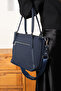 Women's Navy Blue Large Size Lacost Fabric Hand and Shoulder Bag P346037Mh - 2