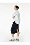 Midi Slim Fit Pencil Skirt with Striped Elastic Detail at the Waist