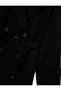 Double Breasted Long Sleeve Gabardine Trench Coat with Lined Pockets - 5